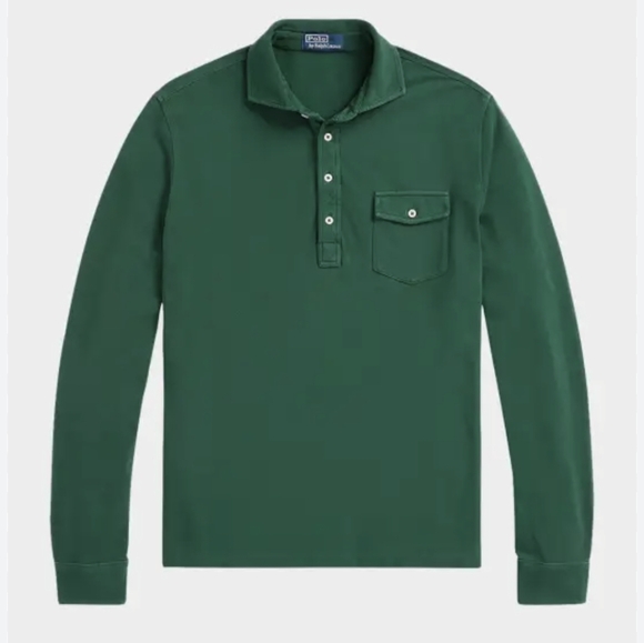 Polo Ralph Lauren Men's Green Polo Long Sleeve Cotton Pocket Shirt Preppy XXL